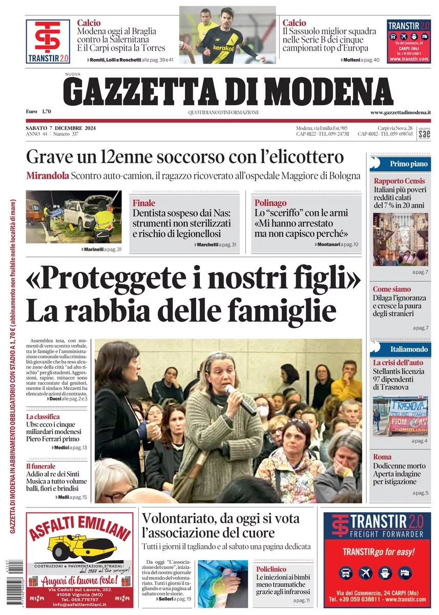 Prima-pagina-gazzetta di modena-oggi-edizione-del-2024-12-07